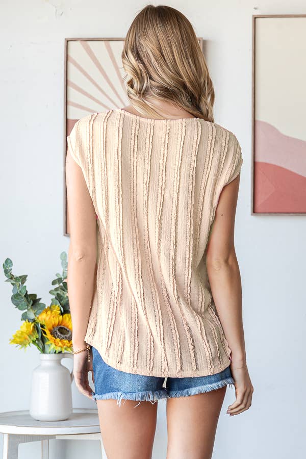 [PLUS SIZE] Stripe Textured Cap Sleeves Blouse T5948XL