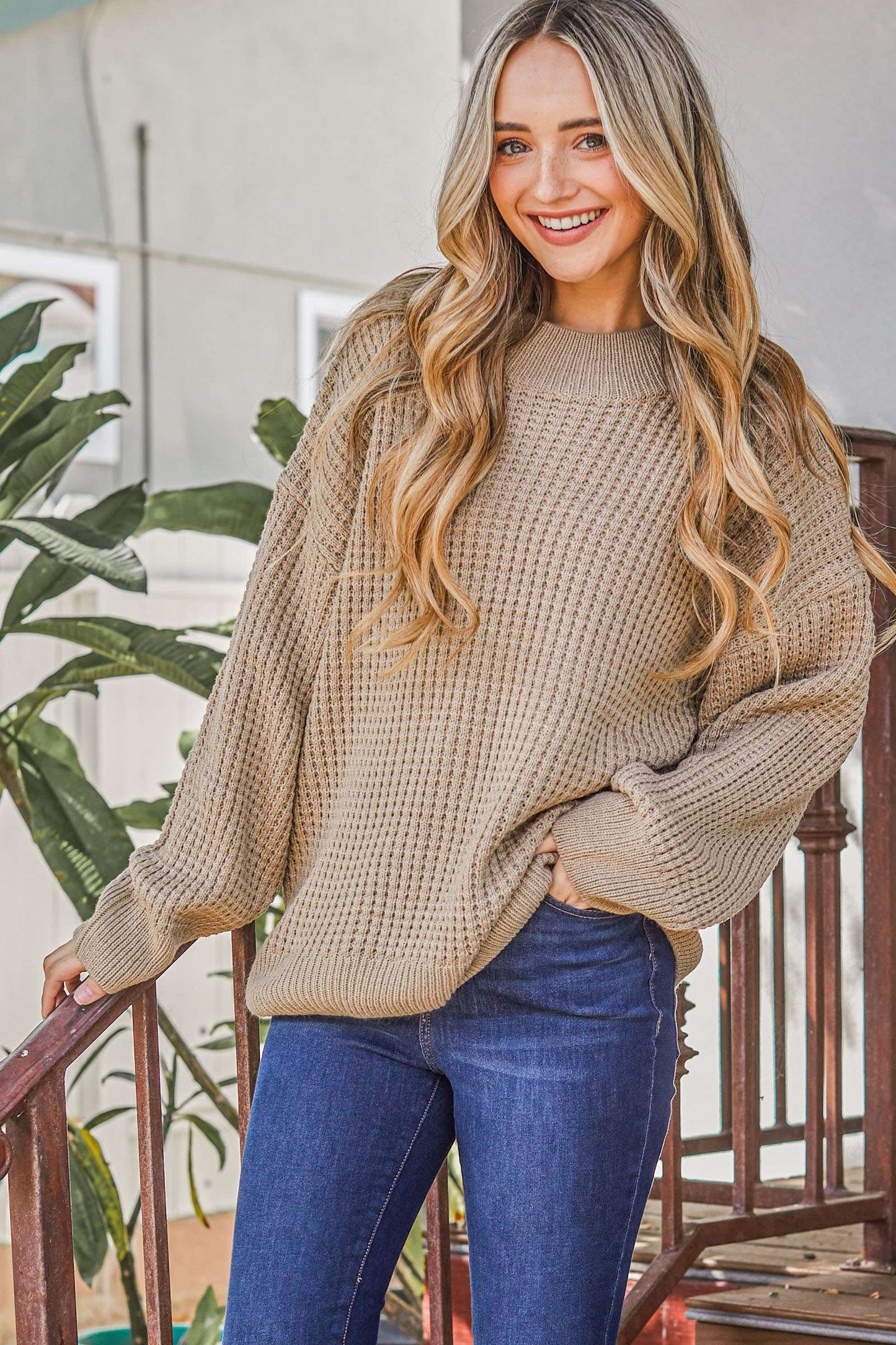 Cozy and Soft Waffle Basic Pullover Sweater