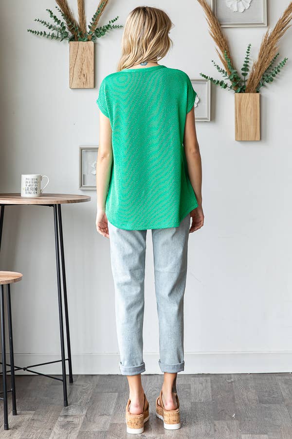 Women's Ribbed Knit Top with Round Neck T5598