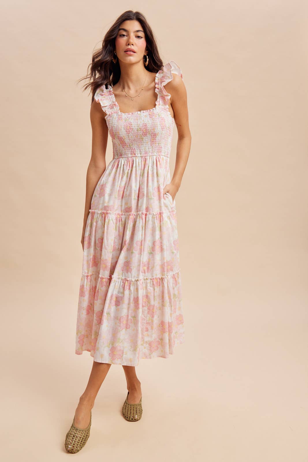 SMOCKED COTTON MAXI DRESS