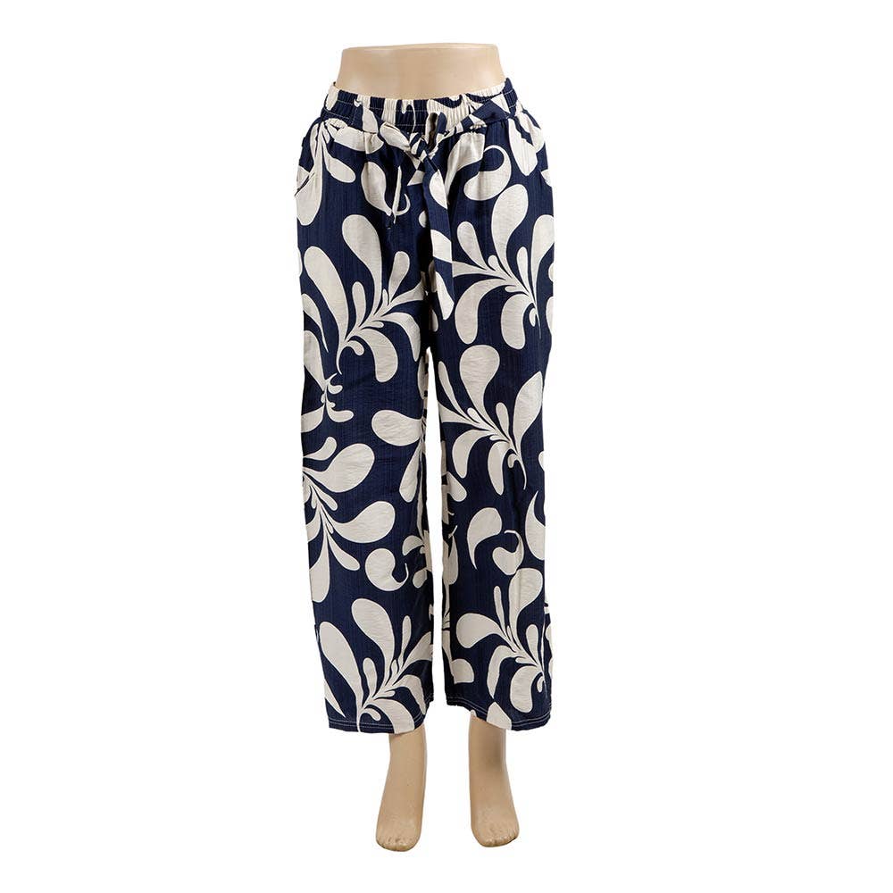 Tropical Print Wide Leg Pants