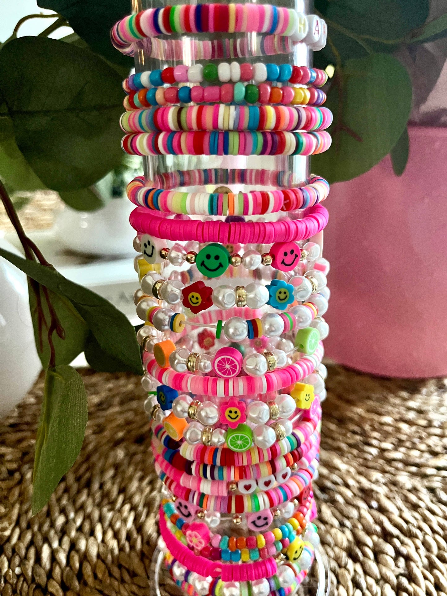 Beaded Bracelets with Jewelry Display - Pink Friendship