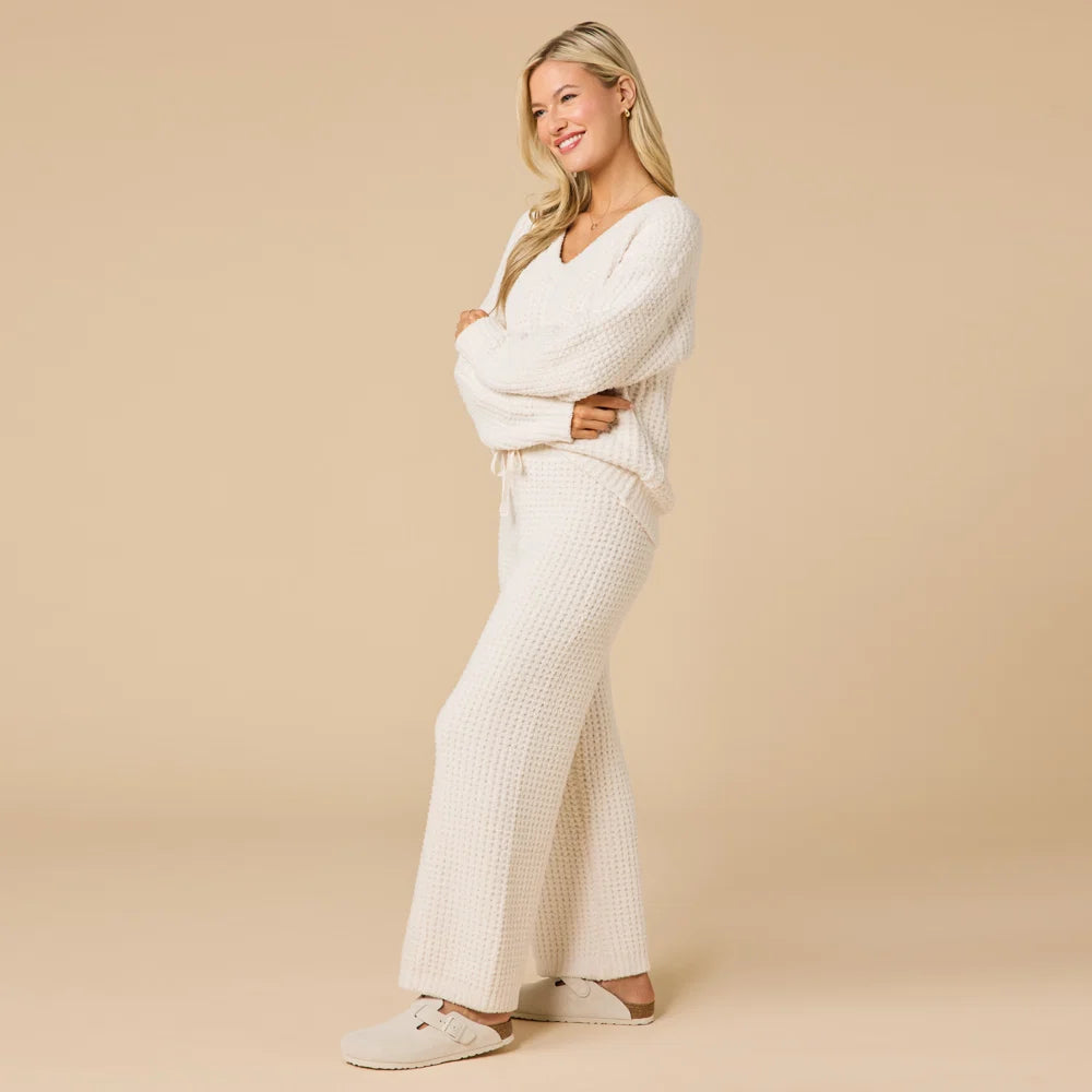 Waffle Knit Marshmallow V-Neck Lounge Set