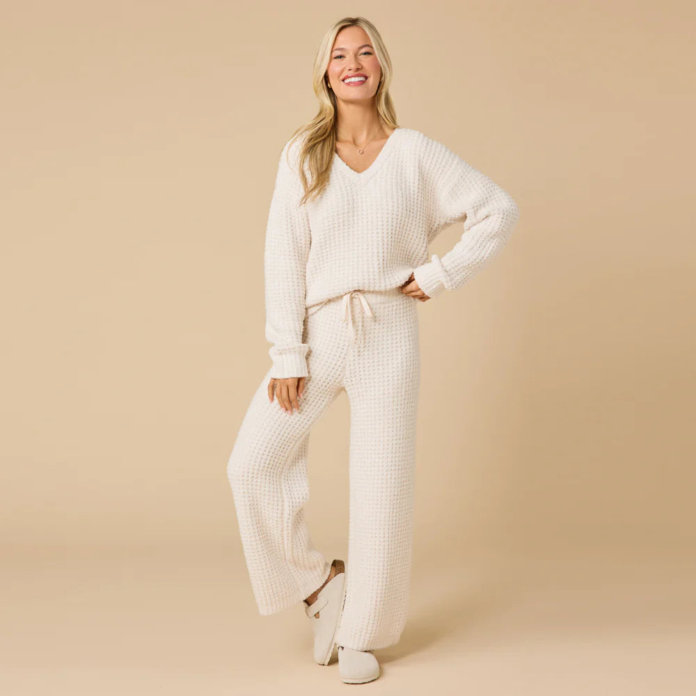 Waffle Knit Marshmallow V-Neck Lounge Set