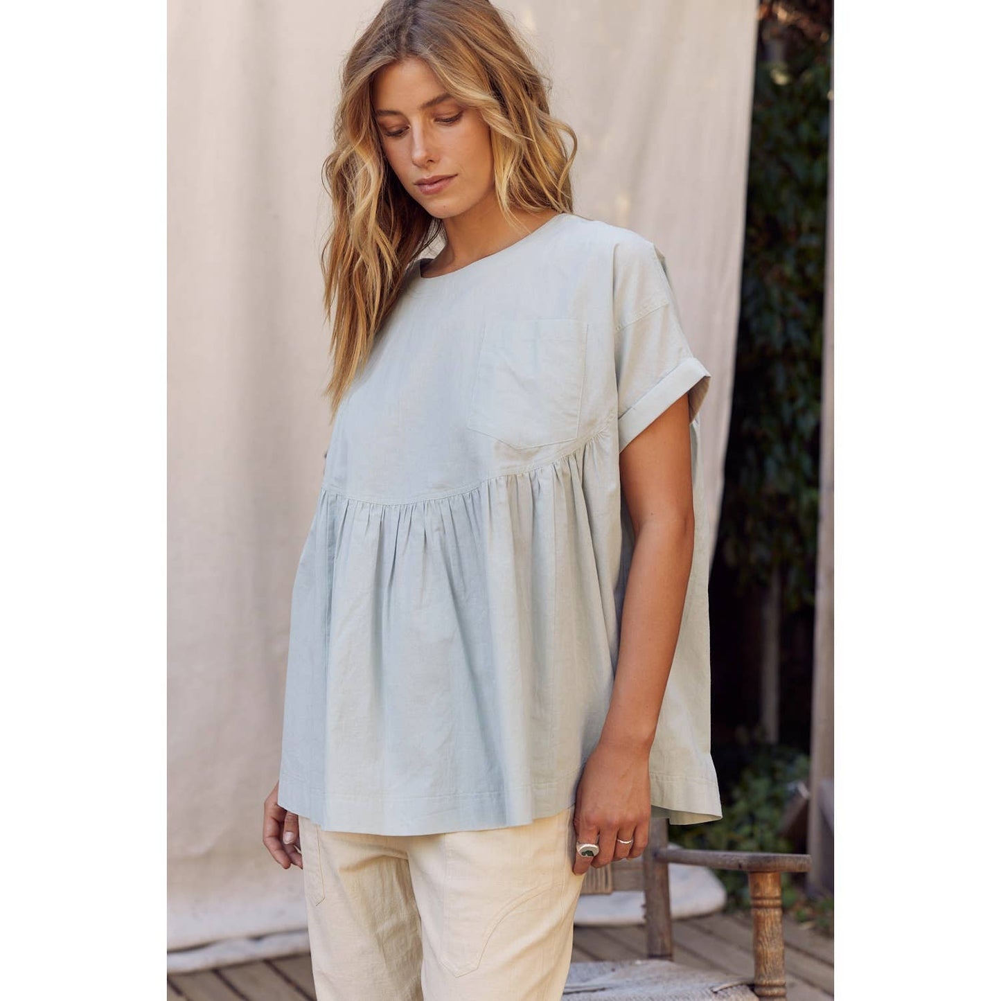 OVERSIZED COTTON POPLIN TUNIC TOP WITH RUFFLED HEM