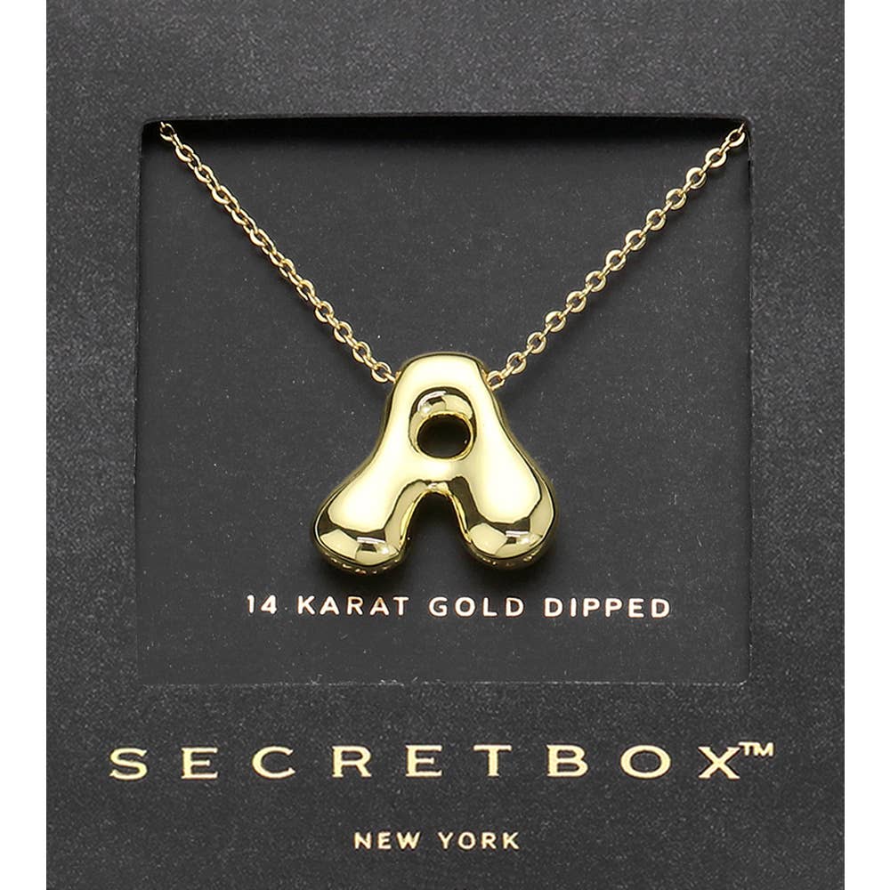 14K Gold Dipped Bubble Initial Pendant Necklace