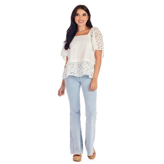 Mud Pie White Kieran Eyelet Top