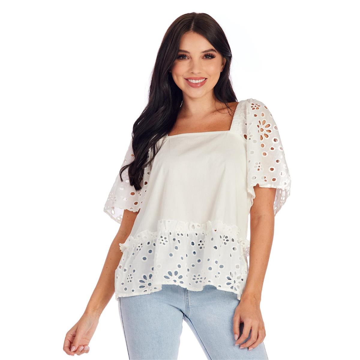 Mud Pie White Kieran Eyelet Top
