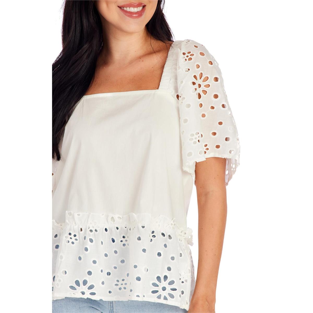 Mud Pie White Kieran Eyelet Top