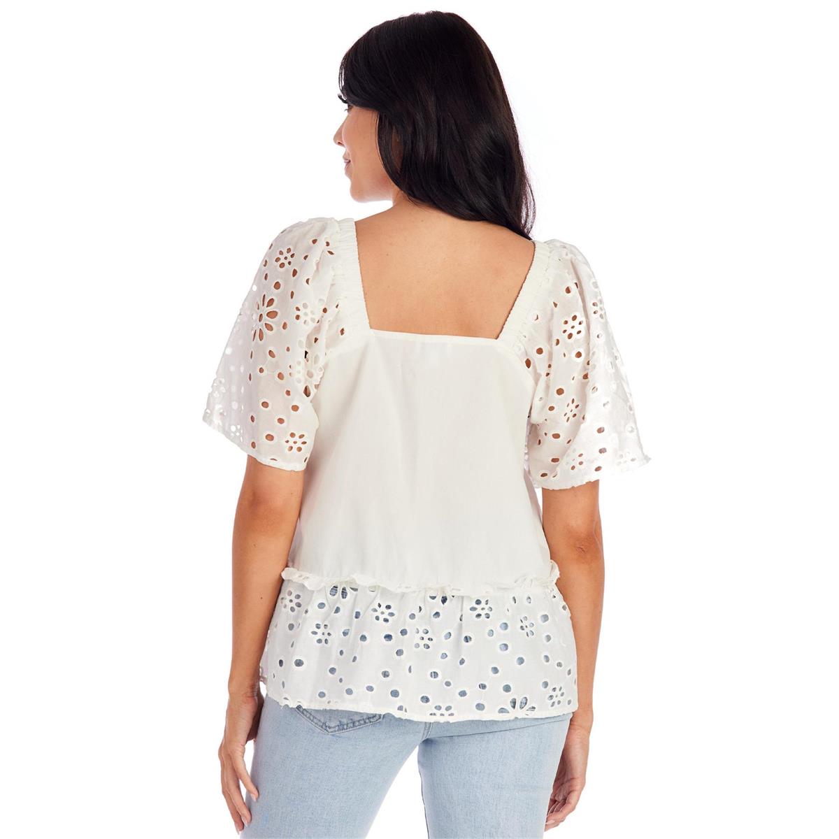 Mud Pie White Kieran Eyelet Top