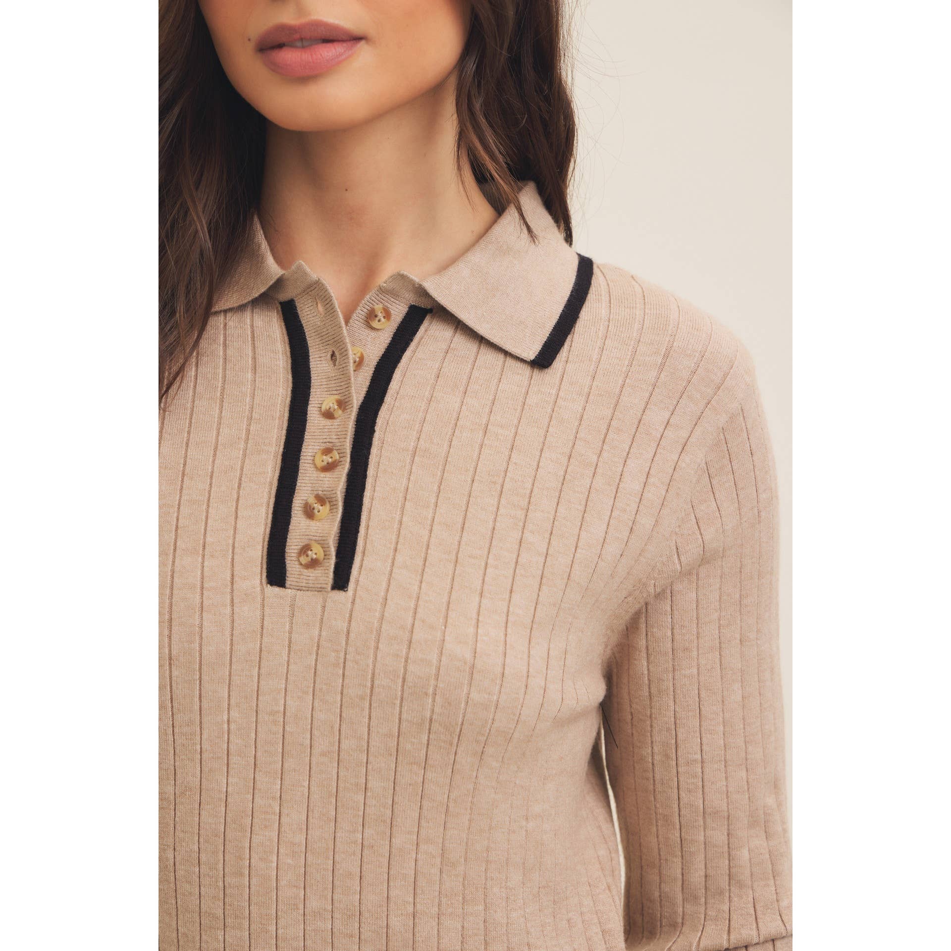polo fitted midi sweater dress Long Sleeve Button Front Sweater Polo Midi Dress