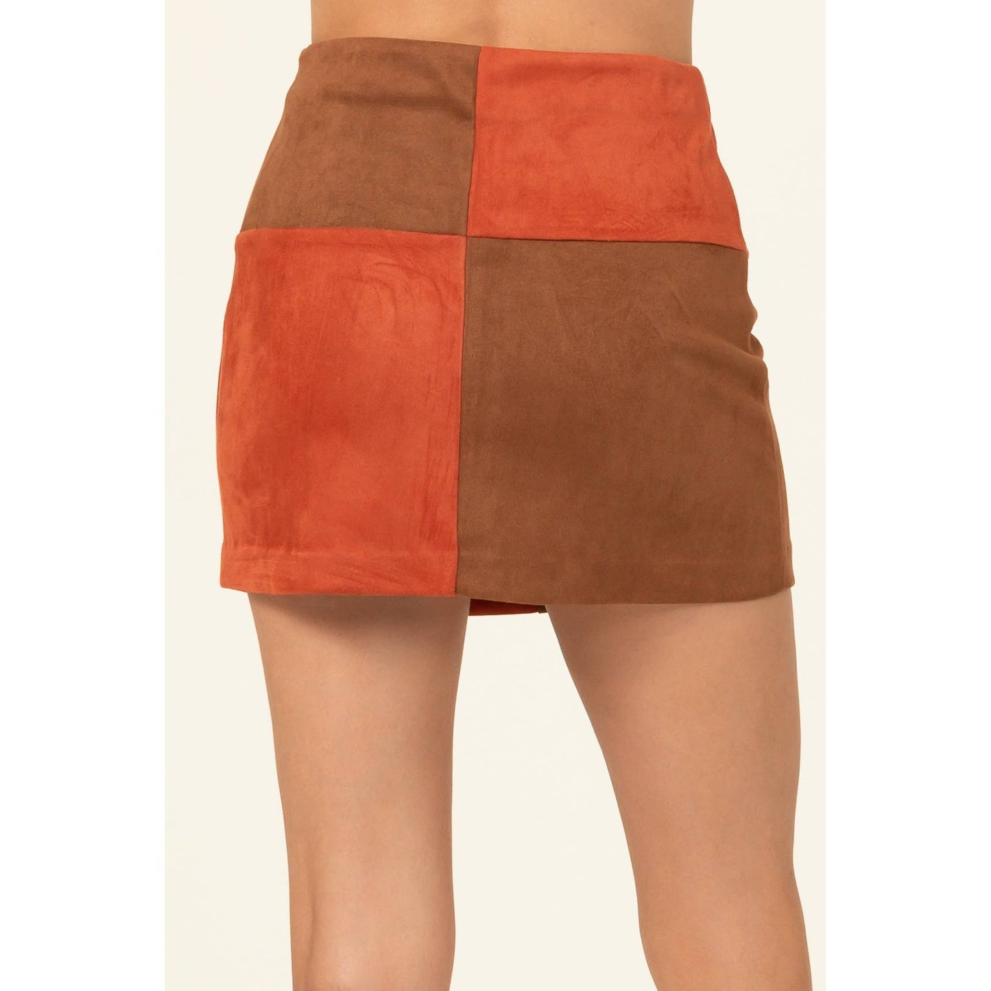 FAUX SUEDE COLOR BLOCK MINI SKIRT