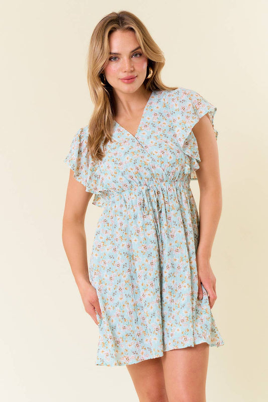 TEXTURED FLORAL V-NECK SLEEVELESS TIE BACK DRESS