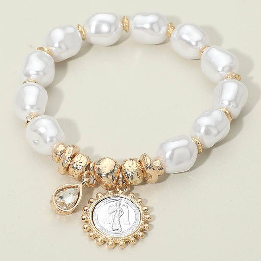 Pendant Detailed Pearl Charm Stretch Bracelet