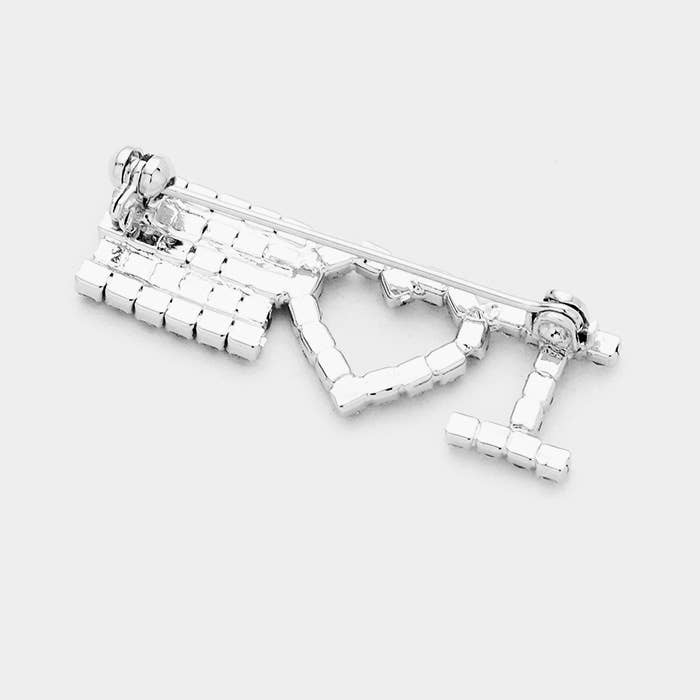 "I Love USA" Rhinestone Pave USA Flag Pin Brooch