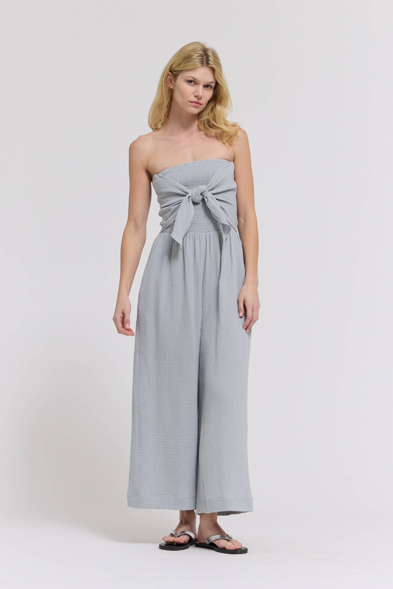 TIE FRONT GAUZE JUMPSUIT