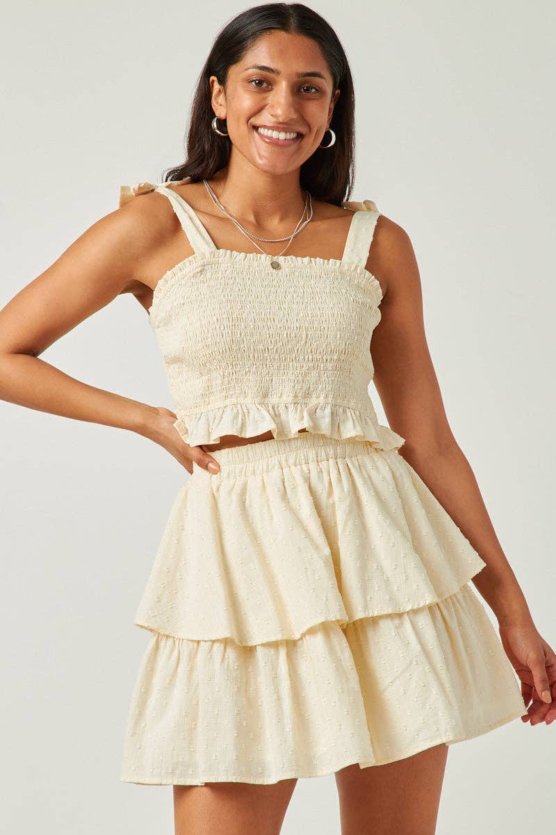 Womens Swiss Dot Layered Elastic Waist Skirt