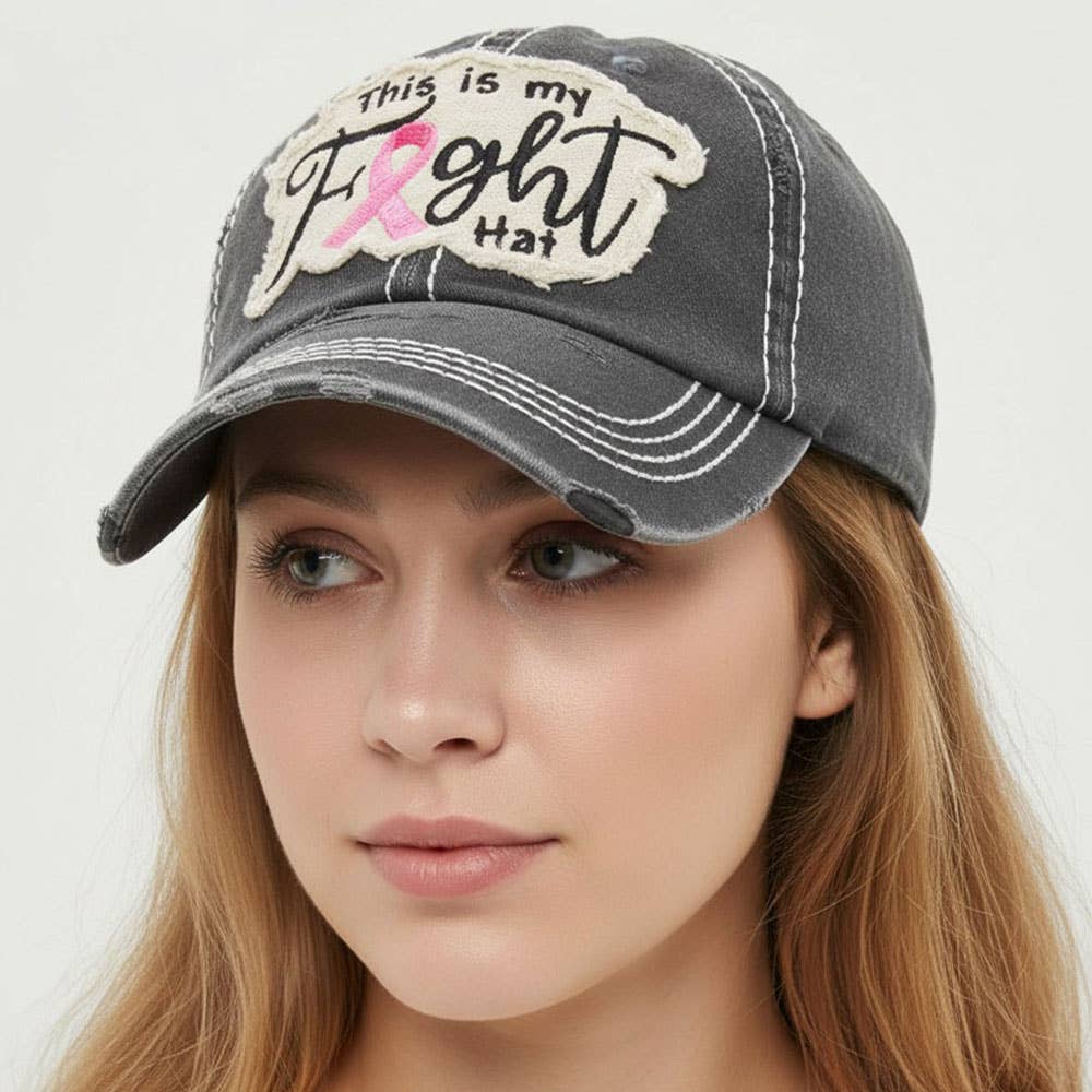 This Is My Fight Hat Message Pink Ribbon Accented Vintage Baseball Cap