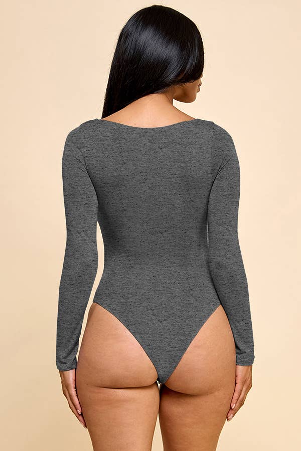 SCOOP NECK DOUBLED LAYERED LONG SLEEVE BODYSUIT