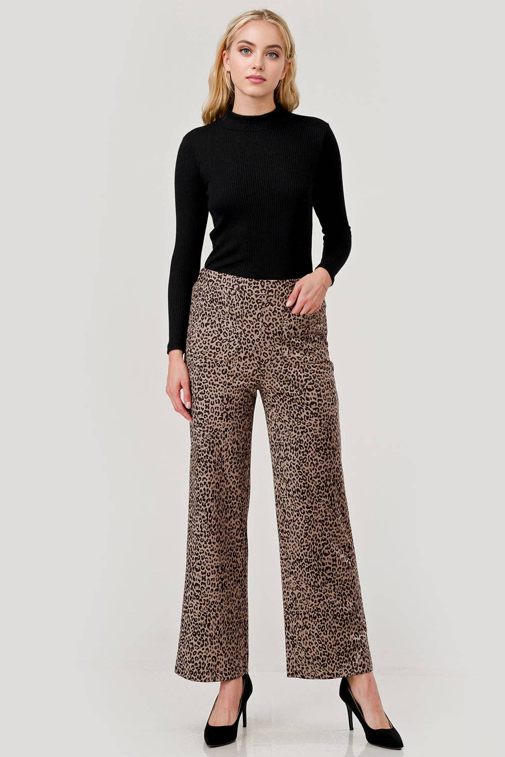Mbp1004 Suede Feel Pull on Front Pocket Stretch Pant Leopard