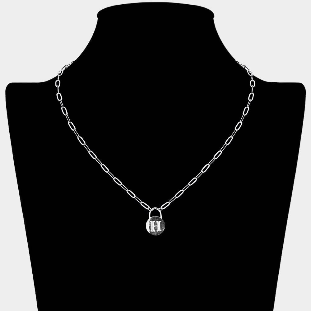 Brass Metal Initial Monogram Lock Pendant Necklace