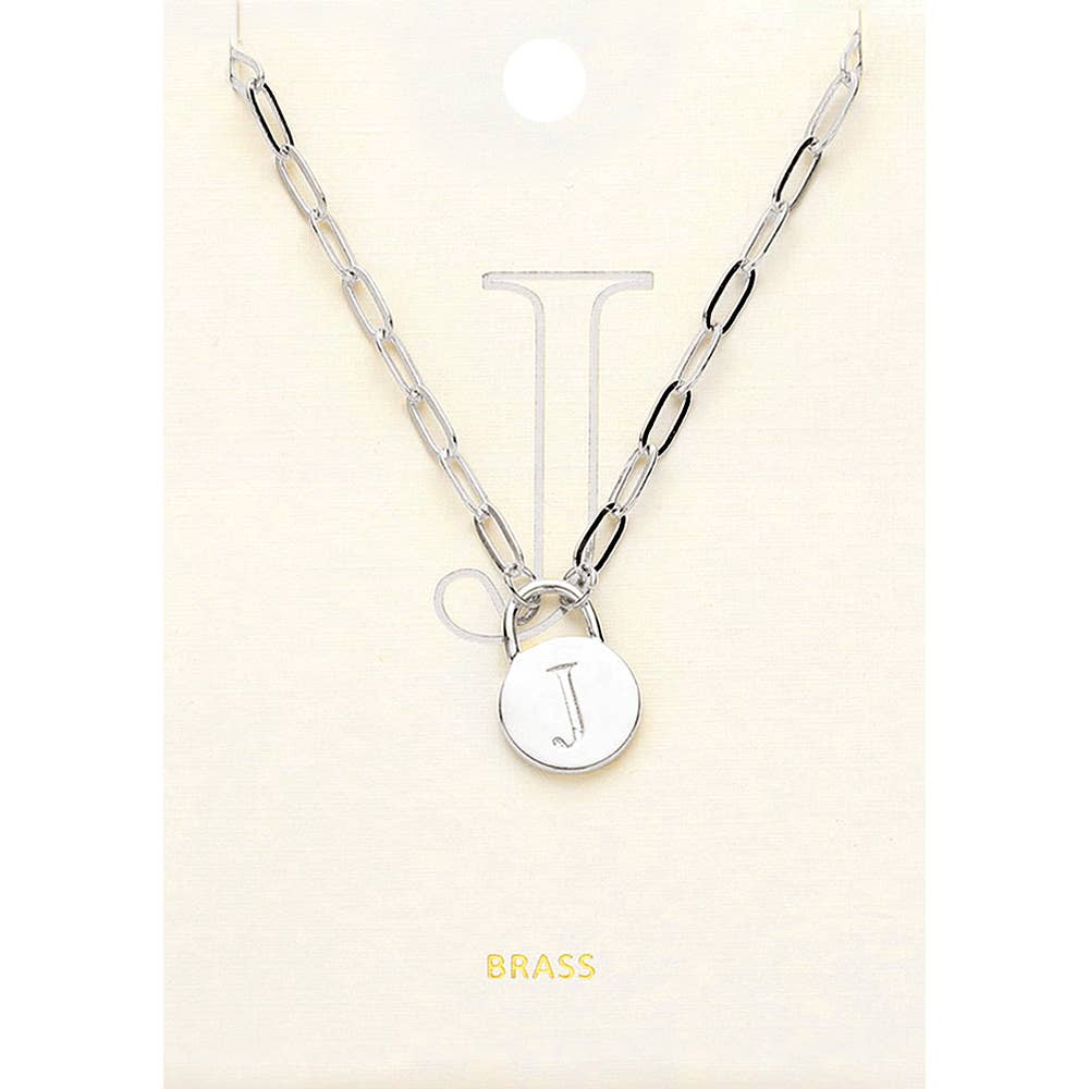 Brass Metal Initial Monogram Lock Pendant Necklace