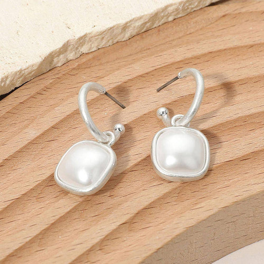 Square Stone Drop Hoop Earrings