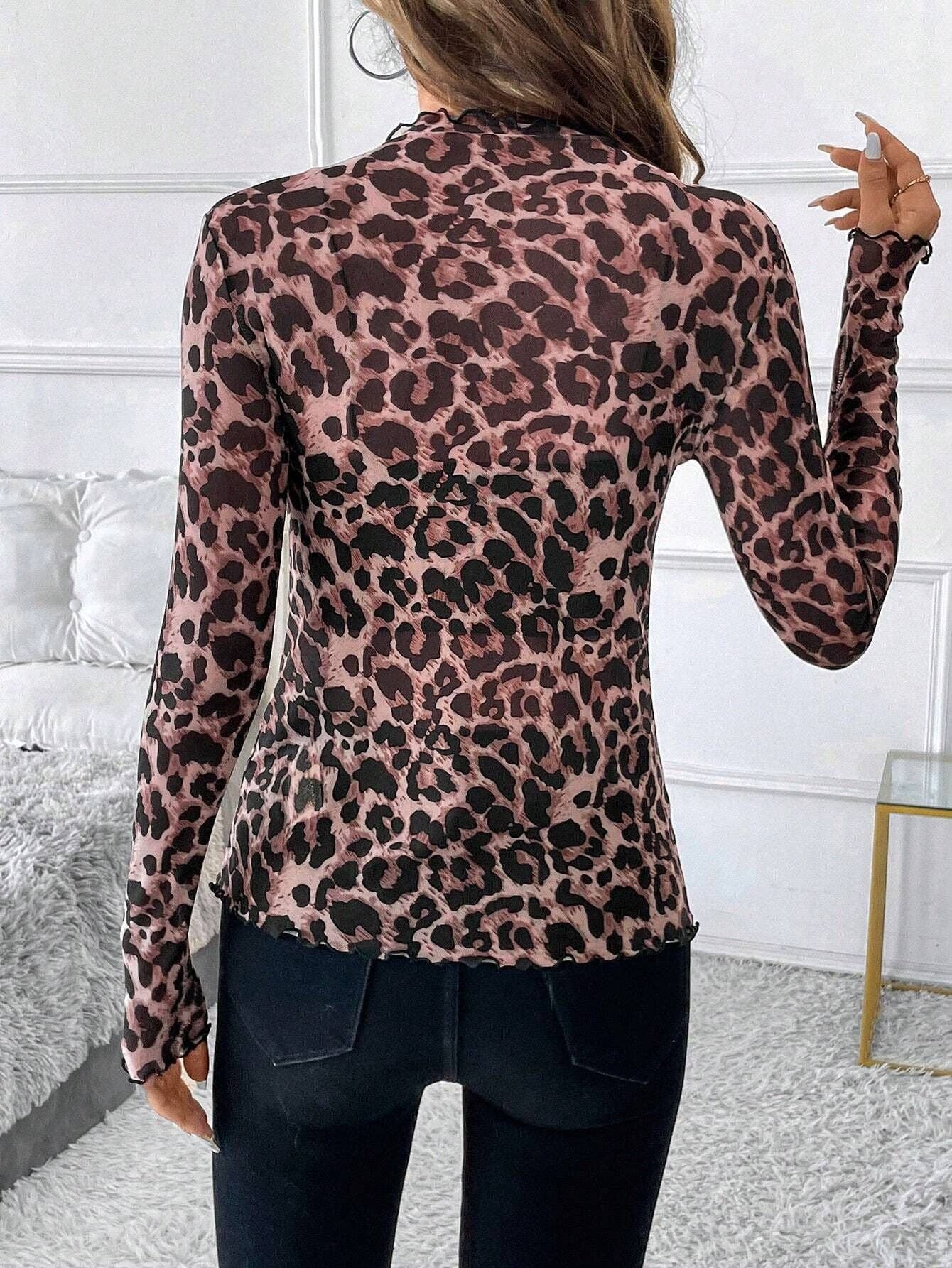 Sexy Leopard Print Mesh Slim Top