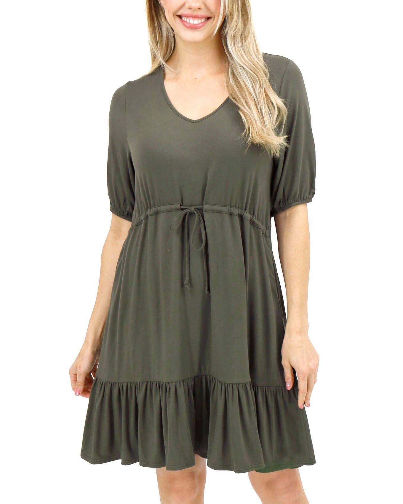 Modal Waist Tie Dress in Olive