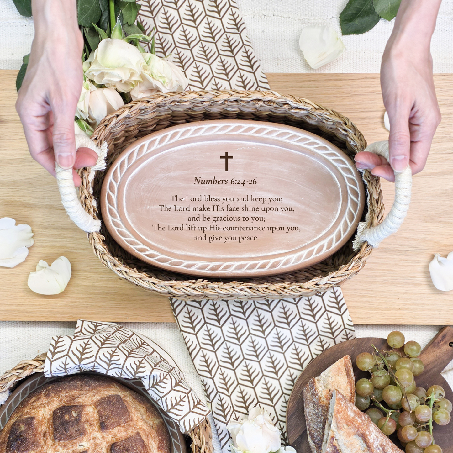 Handmade Bread Warmer & Wicker Basket - Bible Oval