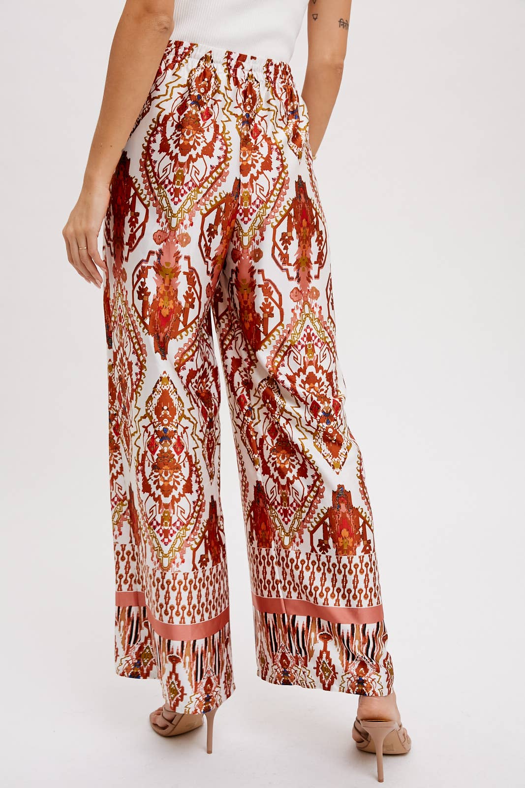 BORDER PRINT WIDE LEG PANTS