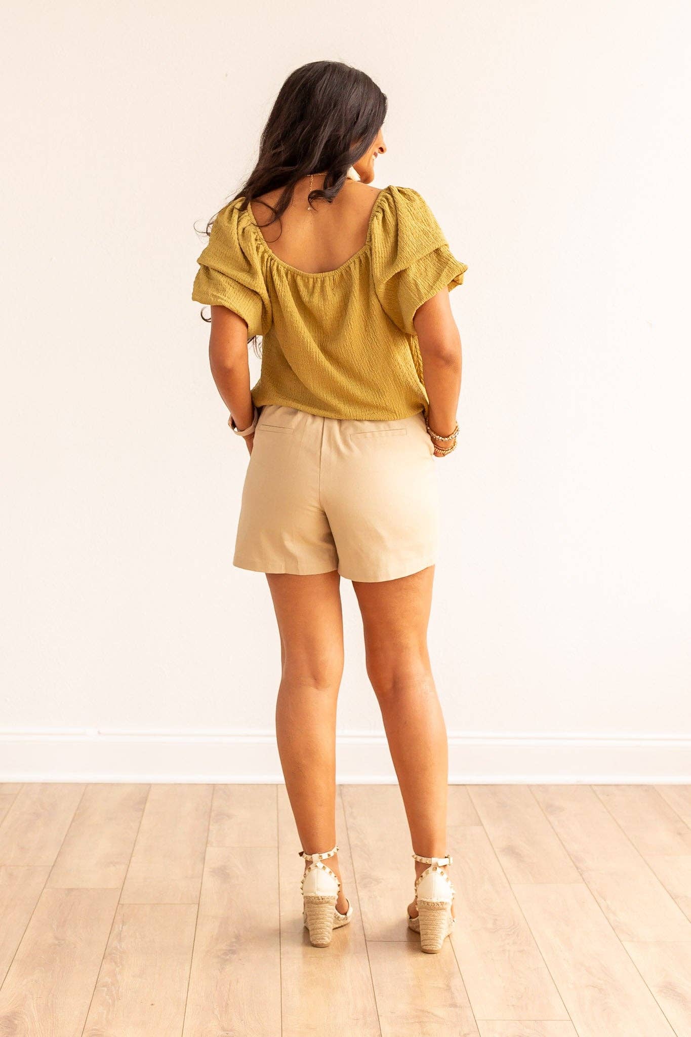 Breezy Palms Beige Linen Shorts