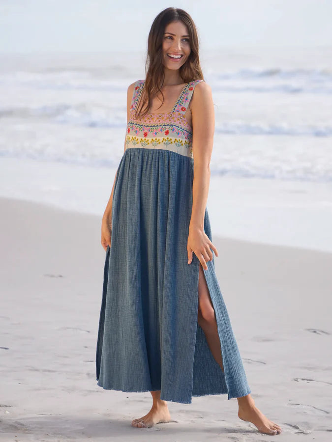 Natural Life Tricia Embellished Maxi Dress-Slate Blue