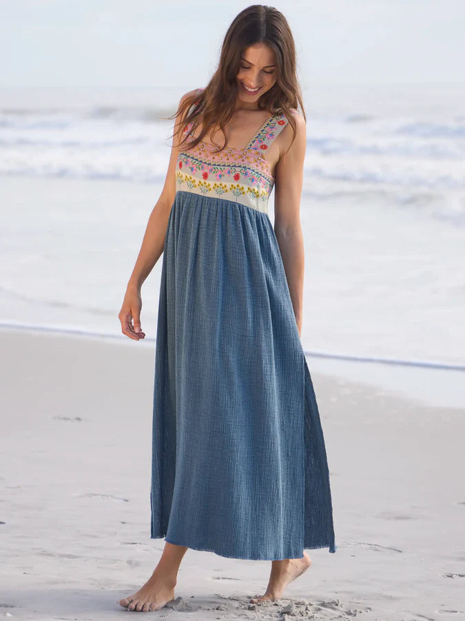 Natural Life Tricia Embellished Maxi Dress-Slate Blue