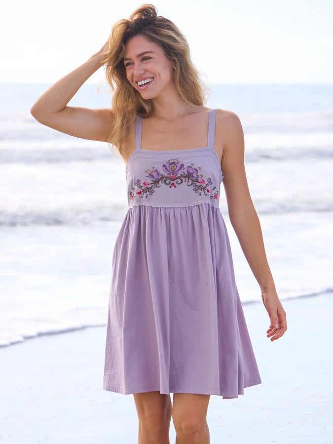 Natural Life Patti Embroidered Mini Dress-Lavender