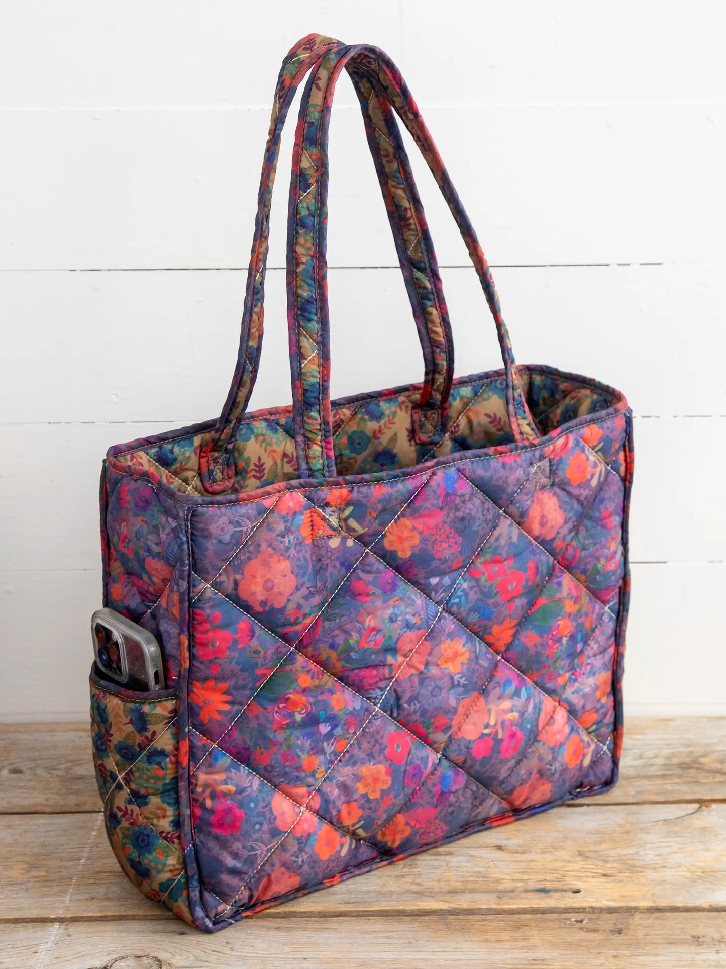 Natural Life Reversible Puffy Tote Bag - Large, Floral Garden