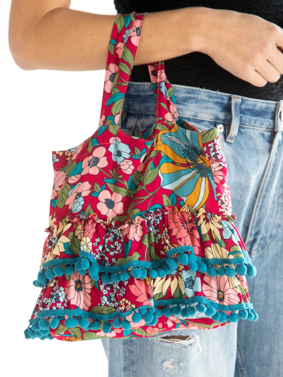 Natural Life Mini Ruffle Tote Bag - Blue Red Floral