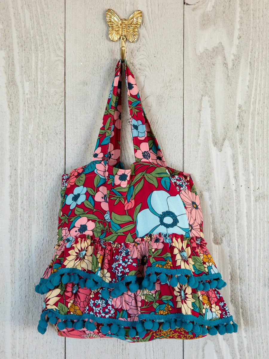 Natural Life Mini Ruffle Tote Bag - Blue Red Floral