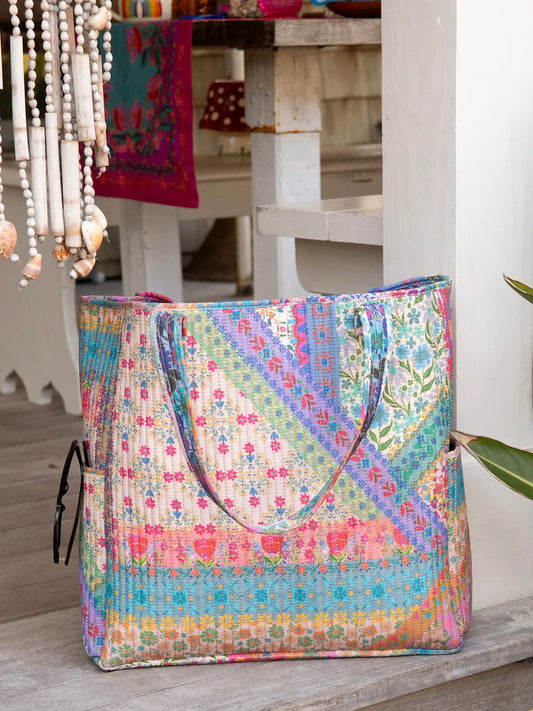 Natural Life Reversible Quilted Tote Bag-Floral Patchwork