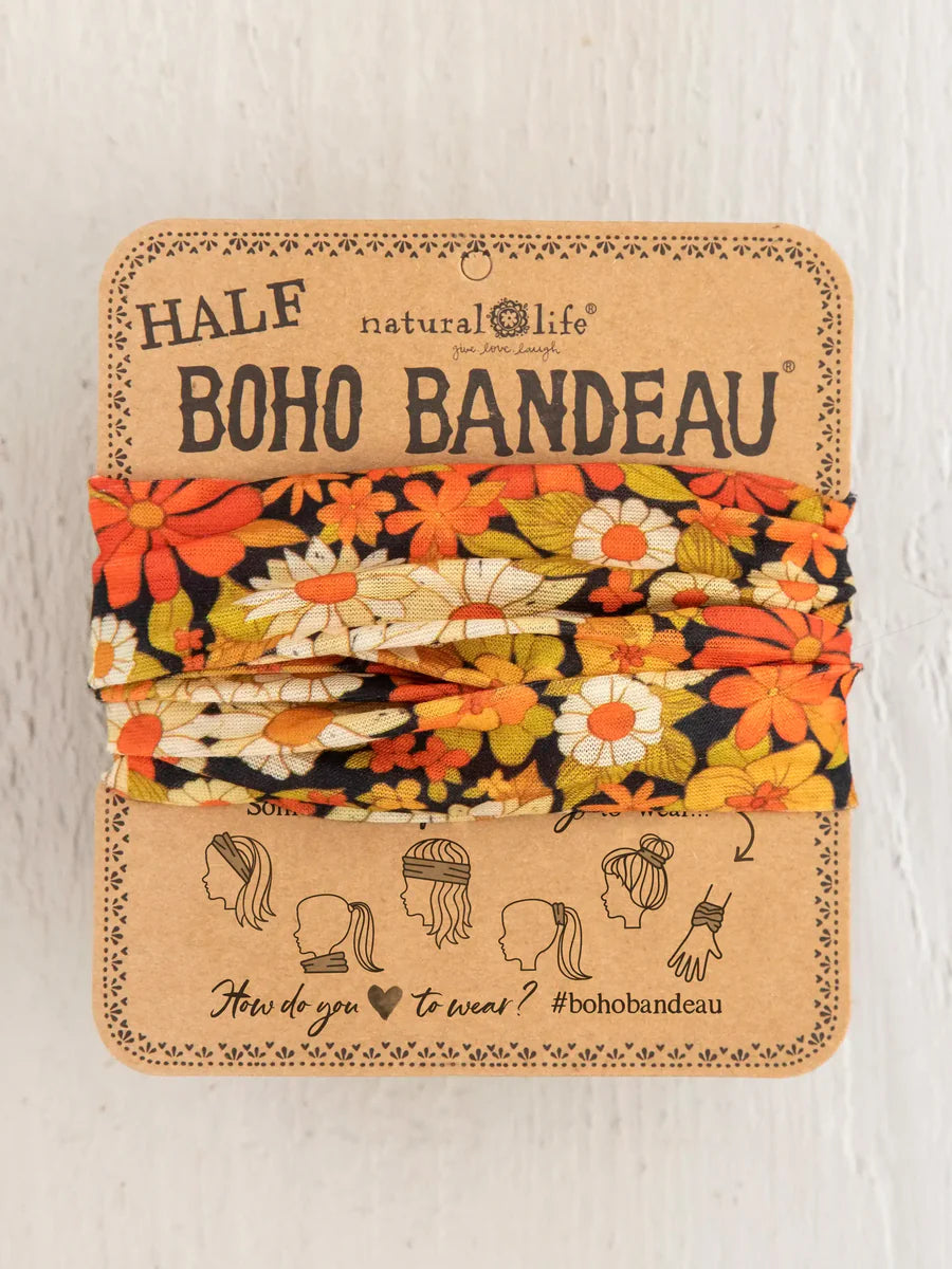 Natural Life Half Boho Bandeau® Headband - Ditsy Garden Black