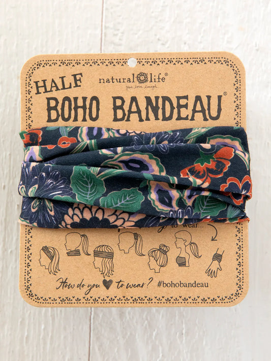 Natural Life Half Boho Bandeau® Headband-Navy Tan Dahlias