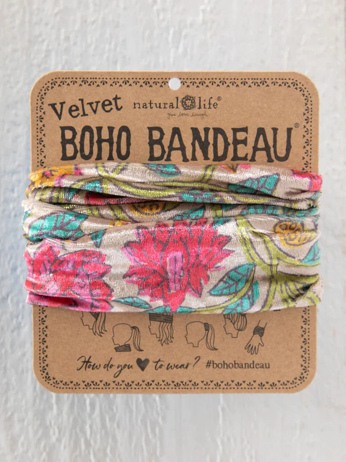 Natural Life Velvet Boho Bandeau Headband-Multicolored Lush Zinnias