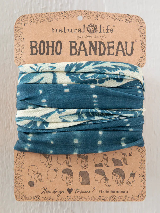 Natural Life Full Boho Bandeau® Headband-Shibori Stripe Indigo