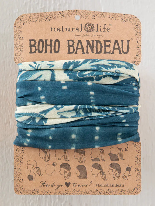 Natural Life Full Boho Bandeau® Headband-Shibori Stripe Indigo