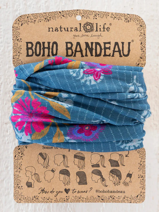 Natural Life Full Boho Bandeau® Headband-Block Stamp Indigo