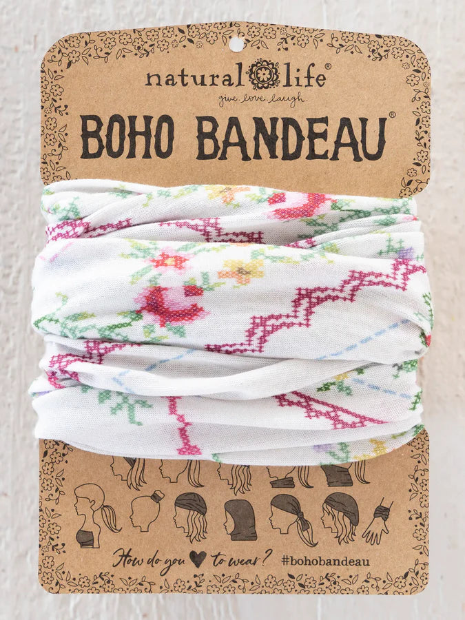 Natural Life Full Boho Bandeau® Headband-Heirloom Cross Stitch Ivory
