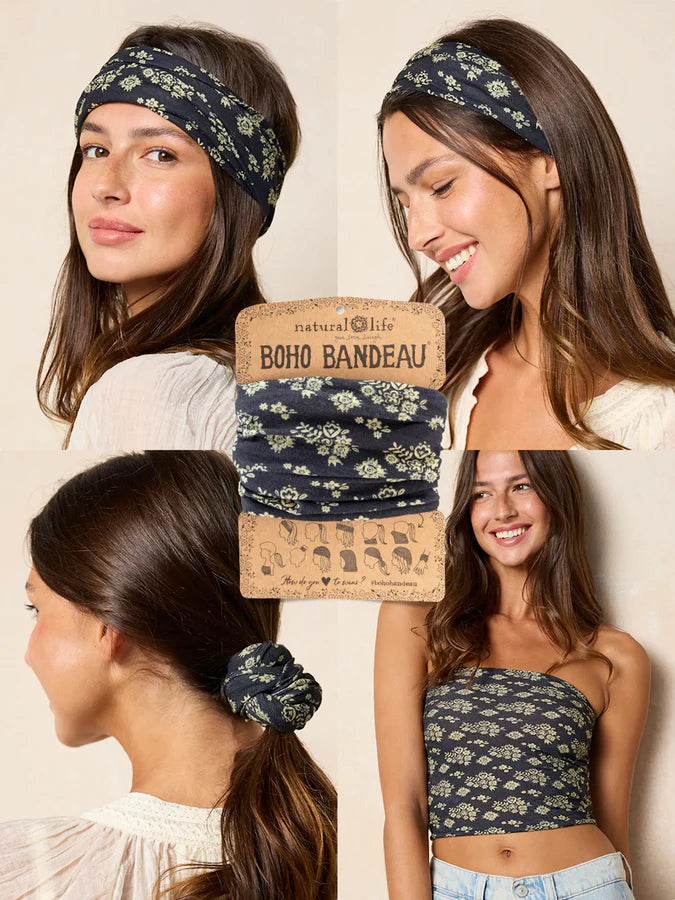 Natural Life Full Boho Bandeau® Headband- Black Cluster Medallions