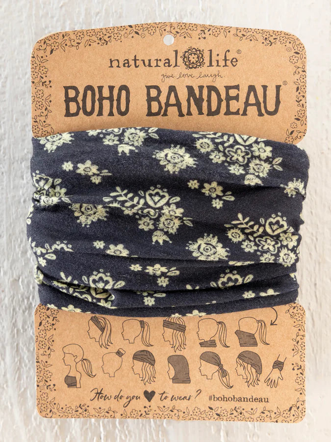 Natural Life Full Boho Bandeau® Headband- Black Cluster Medallions