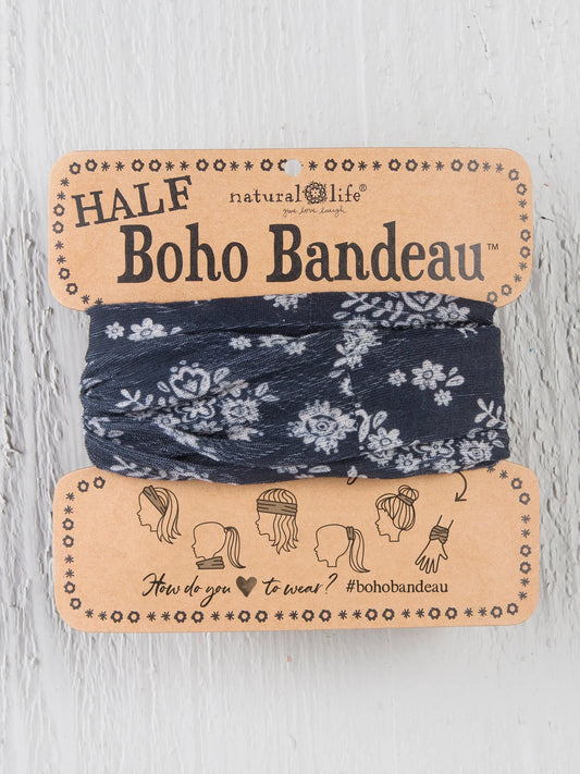 Natural Life Half Boho Bandeau® Headband - Black Cream Floral