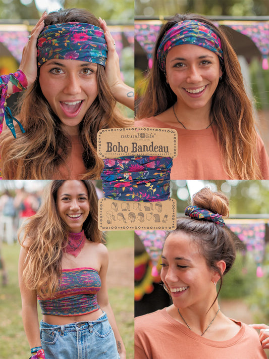 Natural Life Full Boho Bandeau® Headband - Navy Wildflowers